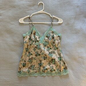 Floral Lace Trim silk Cami Top